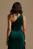 Dark Green Sheath One Shoulder High-Low Holiday Party Dress