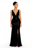 Sparkly Black Sequin Mermaid V-Neck Long Holiday Party Dress with Slit