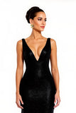Sparkly Black Sequin Mermaid V-Neck Long Holiday Party Dress with Slit