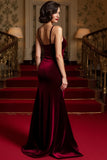 Burgundy Mermaid Velvet Spaghetti Straps Long Holiday Party Dress