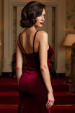 Burgundy Mermaid Velvet Spaghetti Straps Long Holiday Party Dress