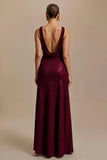 Sparkly Burgundy Sheath Sequin V-Neck Long Holiday Party Dress