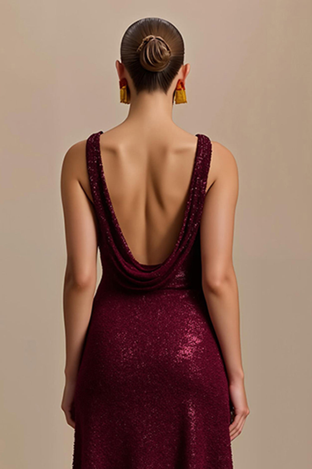 Sparkly Burgundy Sheath Sequin V-Neck Long Holiday Party Dress