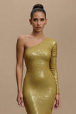 Sparkly Golden Mermaid Sequin Long Holiday Party Dress with Sleeves
