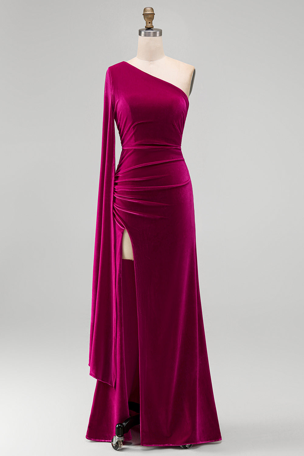 Dark Green Sheath Velvet One Shoulder Long Holiday Party Dress with Slit