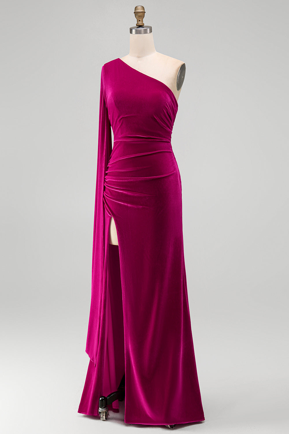Dark Green Sheath Velvet One Shoulder Long Holiday Party Dress with Slit