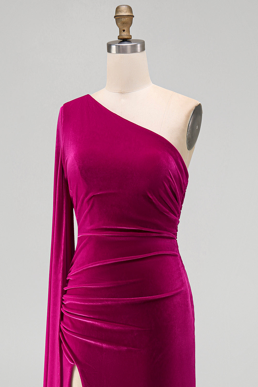 Dark Green Sheath Velvet One Shoulder Long Holiday Party Dress with Slit