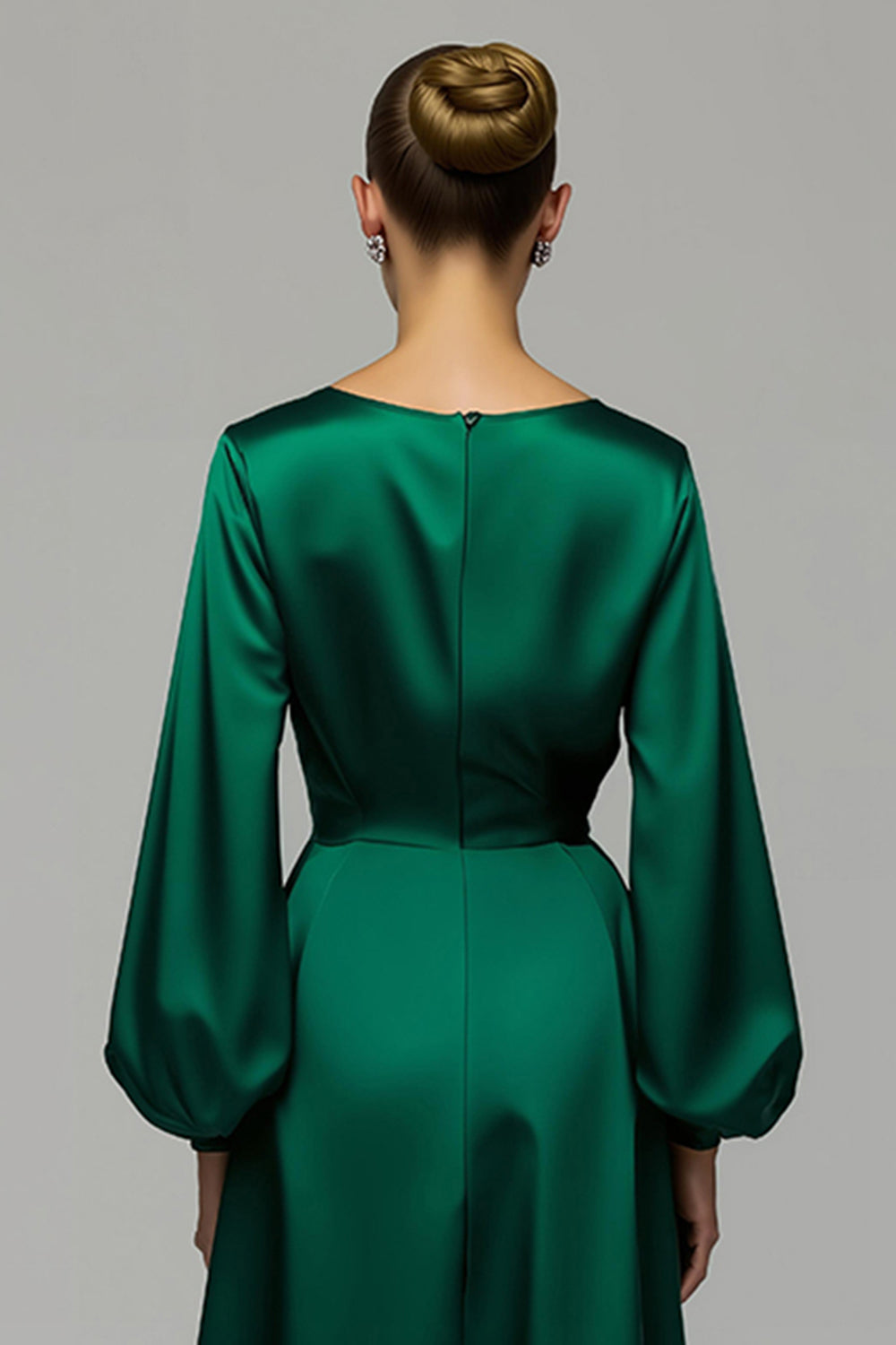 Sparkly Dark Green A Line Satin Long Holiday Party Dress with Rhinestones