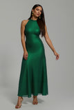 Sparkly Dark Green Sequin Sheath High Neck Long Holiday Party Dress