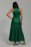 Sparkly Dark Green Sequin Sheath High Neck Long Holiday Party Dress