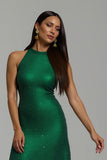 Sparkly Dark Green Sequin Sheath High Neck Long Holiday Party Dress