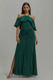 Dark Green Sheath Pleated Long Holiday Party Dress with Ruffles
