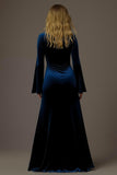 Royal Blue Velvet Sheath V-Neck Long Holiday Party Dress