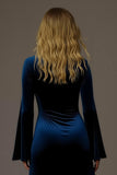 Royal Blue Velvet Sheath V-Neck Long Holiday Party Dress