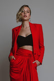 Red 2 Piece Long Sleeves Ruched Women Prom Suits with Sash