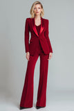 Red 2 Piece Shawl Lapel Women Prom Suits with Sleeves
