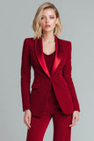 Red 2 Piece Shawl Lapel Women Prom Suits with Sleeves