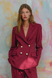 2 Piece Burgundy Satin Notched Lapel Women Prom Suits with Sleeves