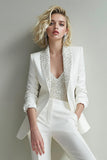 Sparkly White 2 Piece Sequins Shawl Lapel Women Prom Suits with Sleeves