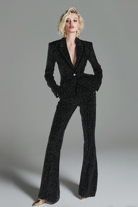 Black Tweed 2 Piece Business Suits with Sleeves