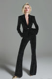 Black Tweed 2 Piece Business Suits with Sleeves