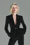 Black Tweed 2 Piece Business Suits with Sleeves