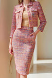 Sunset Tweed 2 Piece Pencil Midi Pageant Interview Outfits with Sleeves