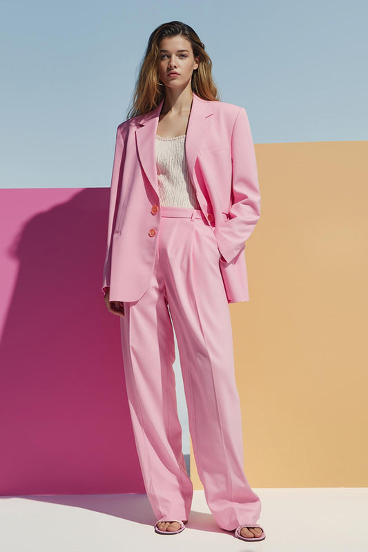 Pink 2 Piece Notched Lapel Women Prom Suits with Sleeves