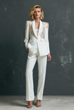 Zapakasa Women Sparkly White 2 Piece Sequins Prom Suits with Sleeves Shawl Lapel One Button Party Tuxedo