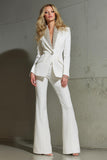 Sparkly 2 Piece White Shawl Lapel Prom Suits with Sequins