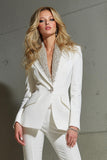 Sparkly 2 Piece White Shawl Lapel Prom Suits with Sequins