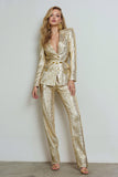 Sparkly 2 Piece Golden Sequins Peak Lapel Women Prom Suits with Sleeves