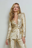 Sparkly 2 Piece Golden Sequins Peak Lapel Women Prom Suits with Sleeves