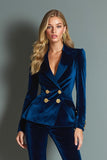 Royal Blue 2 Piece Peak Lapel Velvet Women Prom Suits with Sleeves