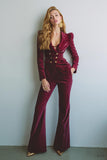 Burgundy 2 Piece Notched Lapel Velvet Women Prom Suits with Pockets