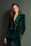 Dark Green Velvet Double Breasted 2 Piece Women Prom Suits with Sleeves
