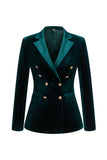 2 Piece Dark Green Velvet Double Breasted Women Prom Suits with Sleeves