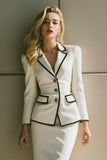 White Notched Lapel 2 Piece Pencil Midi Business Suits