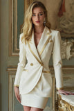 White Notched Lapel 2 Piece Bodycon Short Business Suits