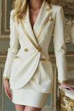 White Notched Lapel 2 Piece Bodycon Short Business Suits