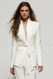 Simple White 2 Piece Long Sleeves Business Suits with Sash
