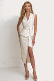 Sparkly Ivory Pencil 2 Piece Midi Party Suits with Slit