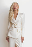 Ivory Glitter Peak Lapel Pencil 2 Piece Midi Business Suits with Slit