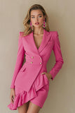 Fuchsia Peak Lapel Satin Blazer Dress with Pockets