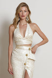 Champagne V-Neck 2 Piece Pencil Midi Party Suits with Slit