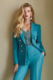 Blue Satin Notched Lapel 2 Piece Women Prom Suits with Pockets