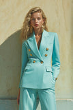 Blue Peak Lapel 2 Piece Long Sleeves Prom Suits with Pockets