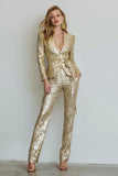 Sparkly Golden Sequins 2 Piece Women Prom Suits with Sash