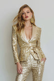 Sparkly Golden Sequins 2 Piece Women Prom Suits with Sash