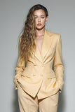 Yellow 2 Piece Notched Lapel Business Suits with Sleeves